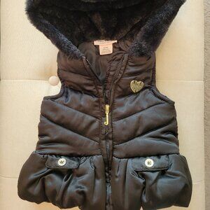 Juicy Couture Black Fur Puffer/Quilted Vest with Gold Accents 6/9 Months